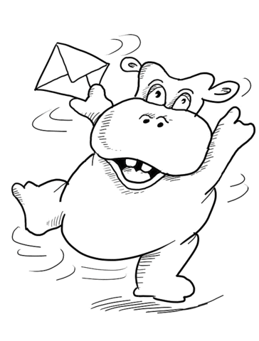 Hippopotamus Holds A Letter Coloring Page